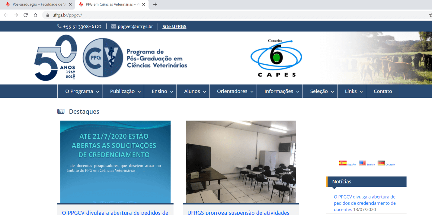 Figura 03 exemplo de site de curso de pos graduação - escolher mestrado ou doutorado