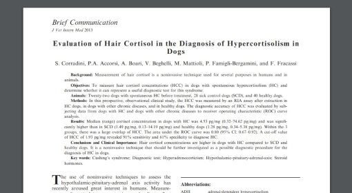 Evaluation of hair cortisol in the diagnosis of hypercortisolism in dogs