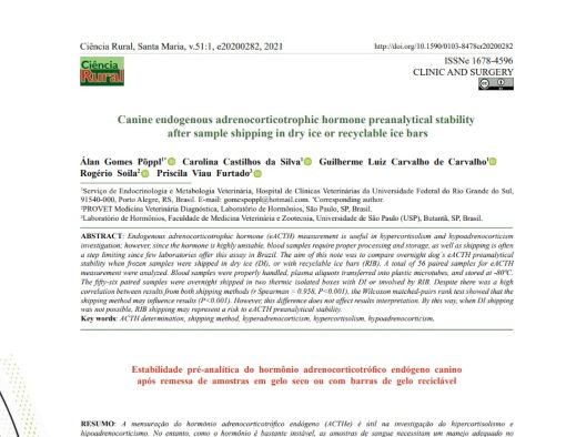 Artigo Canine endogenous adrenocorticotrophic hormone preanalytical stability after sample shipping