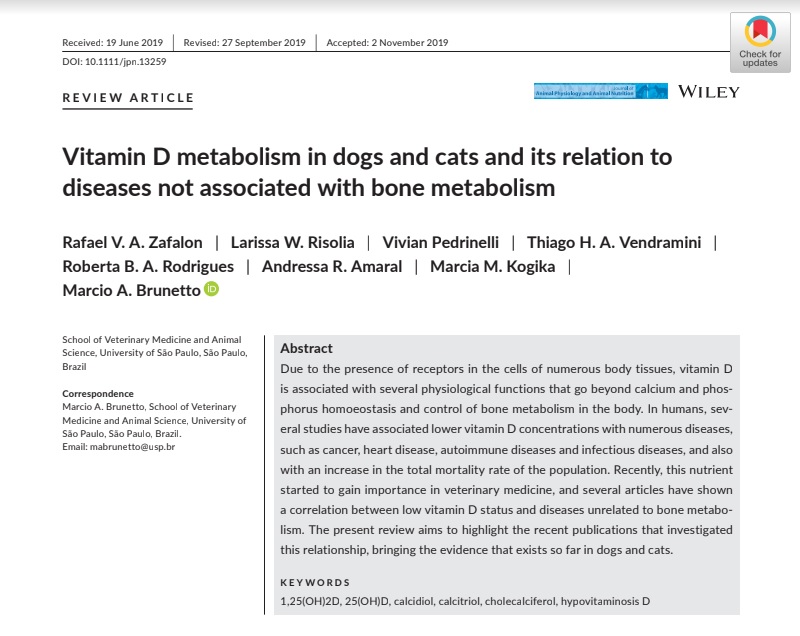 artigo sobre vitamina d em caes e gatos